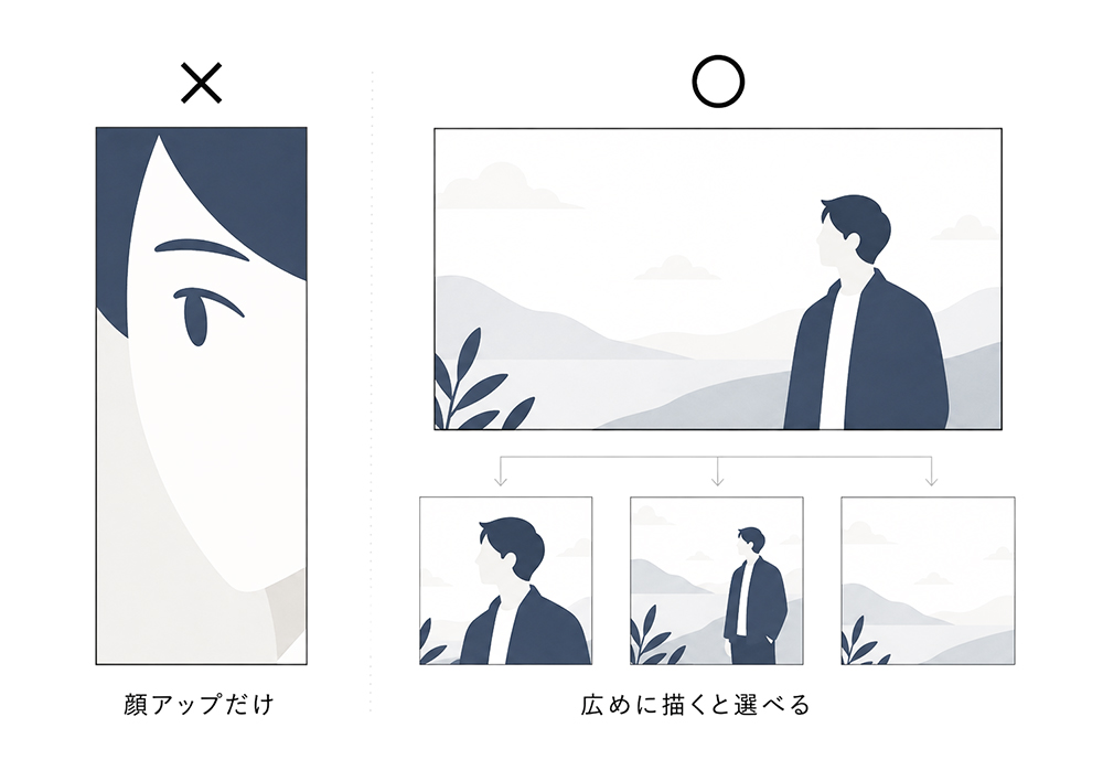 引きの構図があるとトリミングの選択肢が増える